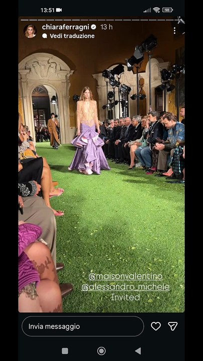 Chiara Ferragni story da Milano sfilata di valentino