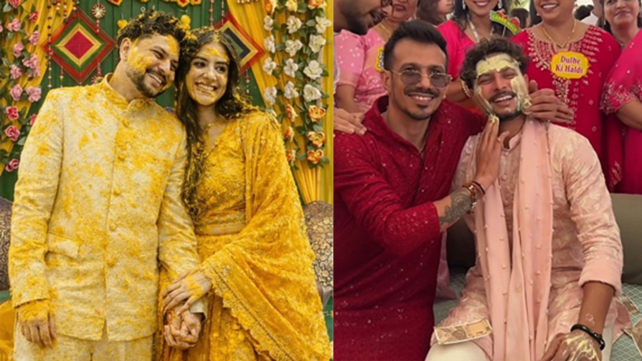 Kuldeep Yadav Dance With Wife Vanshika In Haldi Sangeet Ceremony, Yuzi Chahal & Other Cricketers....