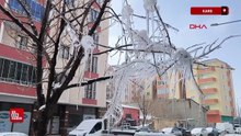 Kars'ta ağaçlarda buz sarkıtları oluştu