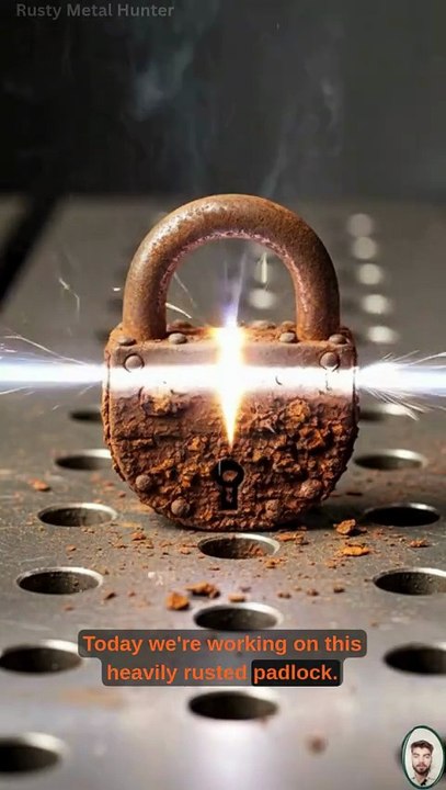 Laser Rust Removal on Heavy Rusted Padlock – Before and After Industrial Cleaning Process