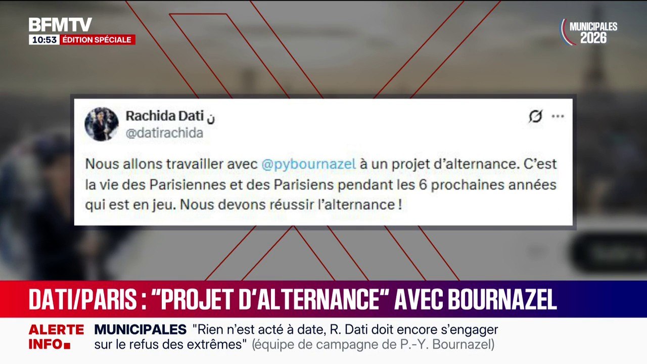 Municipales à Paris: Rachida Dati va "travailler" avec Pierre-Yves Bournazel à un "projet d'alternance"