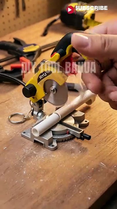 Mini Miter Saw Tool cutting through a small white PVC pipe #diytools #tools #diytool #wood