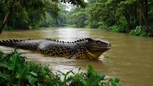 Giant Anaconda Crossing River