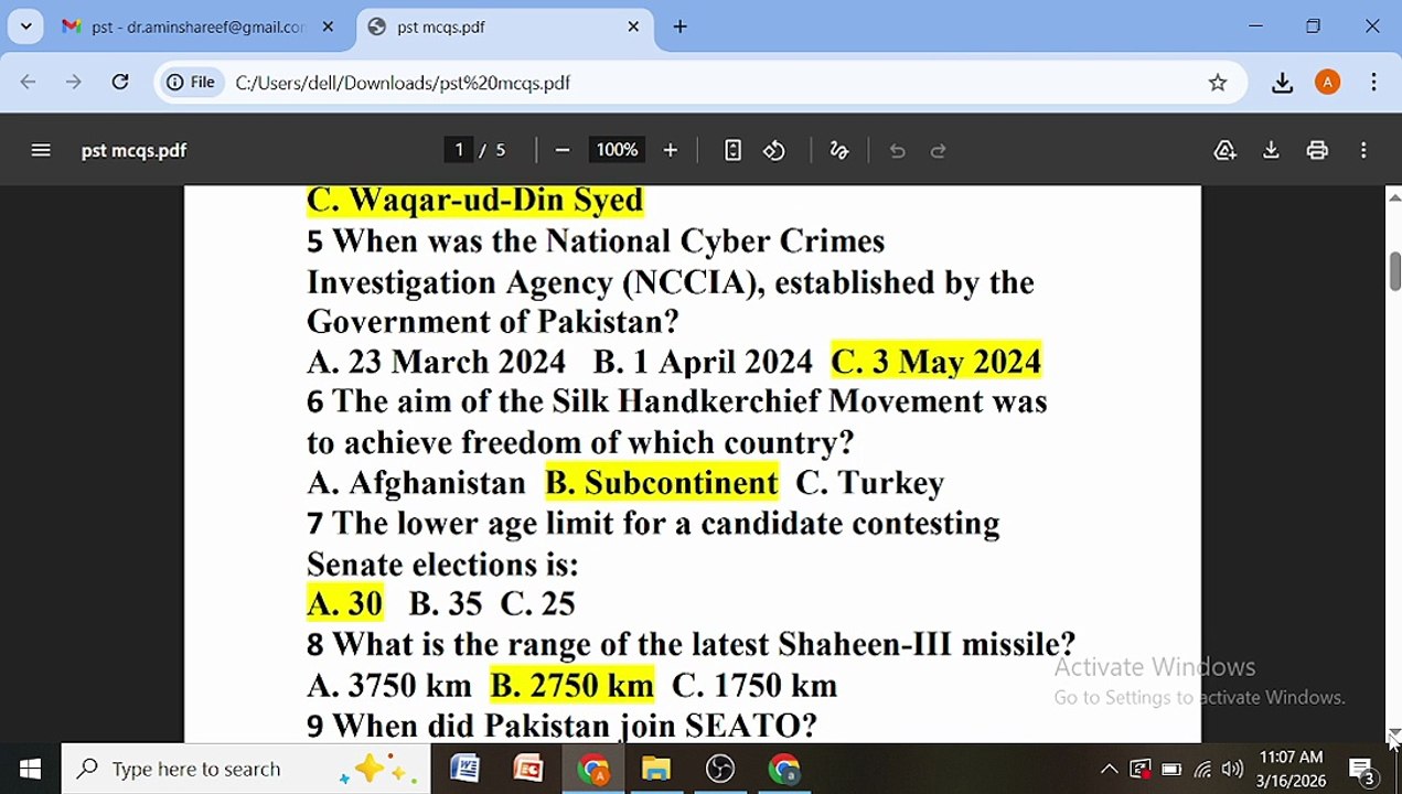 most important mcqs of pakistan studies