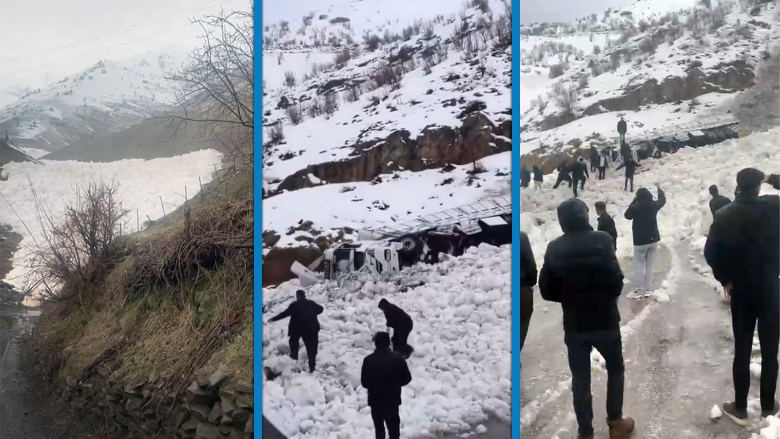 Hakkari-Çukurca kara yoluna çığ düşme anı kamerada