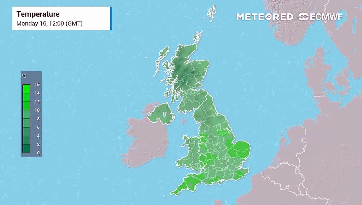 UK temperature maps show mild temperatures to start the week, with highs close to 20°C by Wednesday