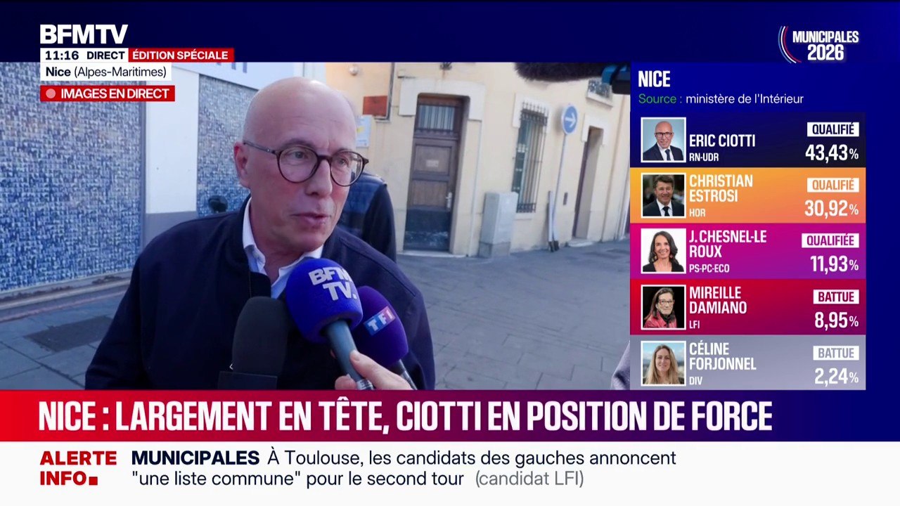 Municipales 2026: "J'appelle à faire barrage contre Christian Estrosi", déclare Éric Ciotti, candidat UDR-RN à la mairie de Nice