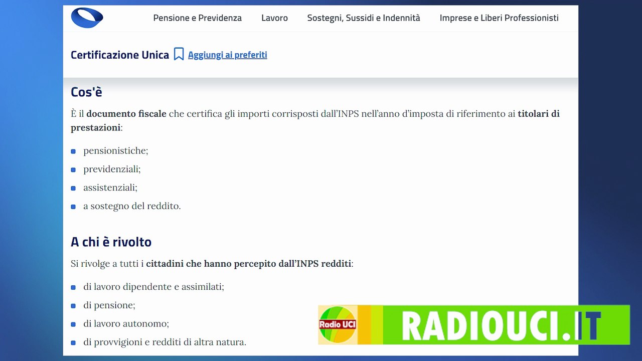 CERTIFICAZIONE UNICA 2026: Online sul sito INPS!