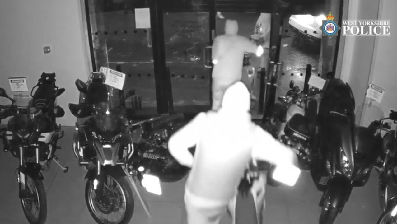 Moment gang raid Yorkshire garage to steal £80,000 of bikes in minutes
