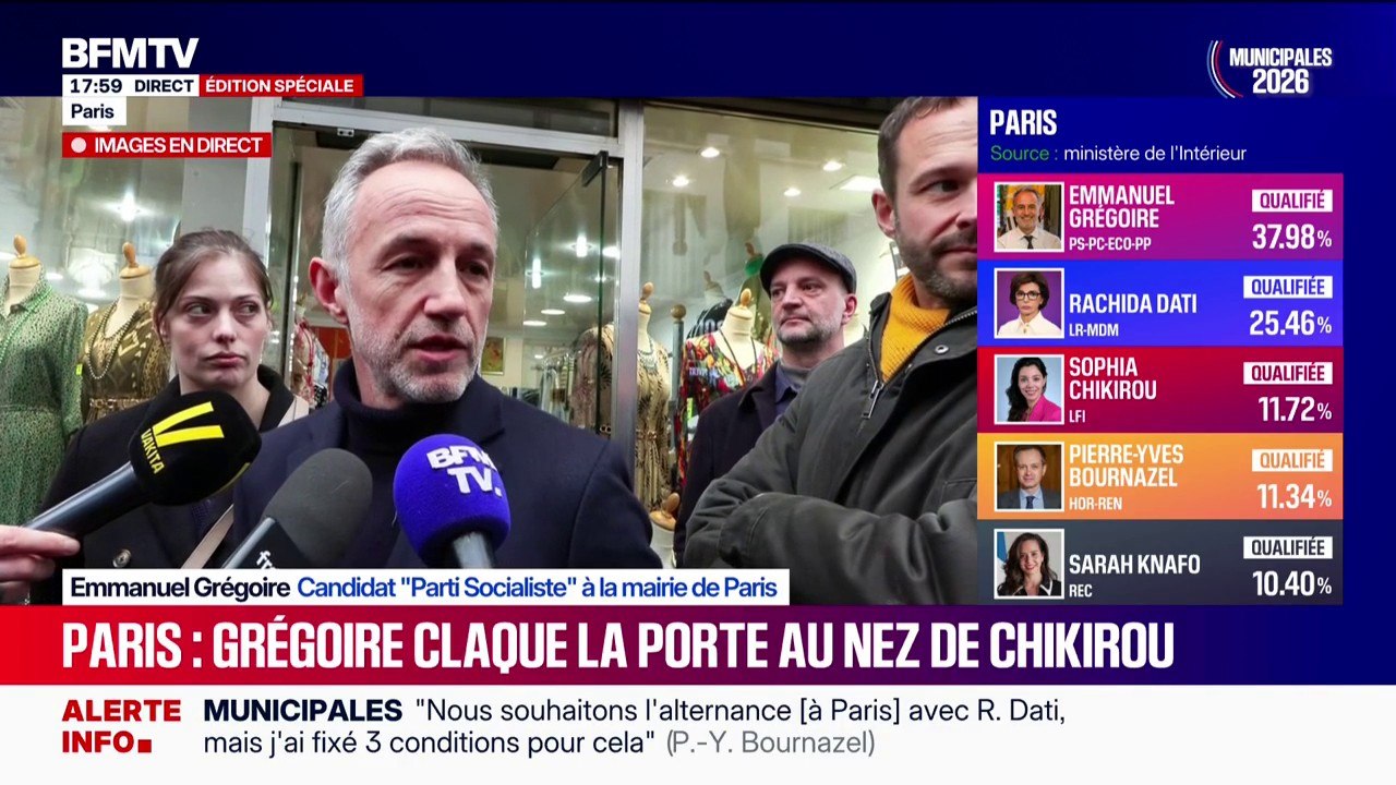 Municipales 2026 à Paris: "À peine le premier tour passé, Monsieur Bournazel part à la gamelle pour rejoindre Madame Dati", lance Emmanuel Grégoire, candidat (PS) à la mairie