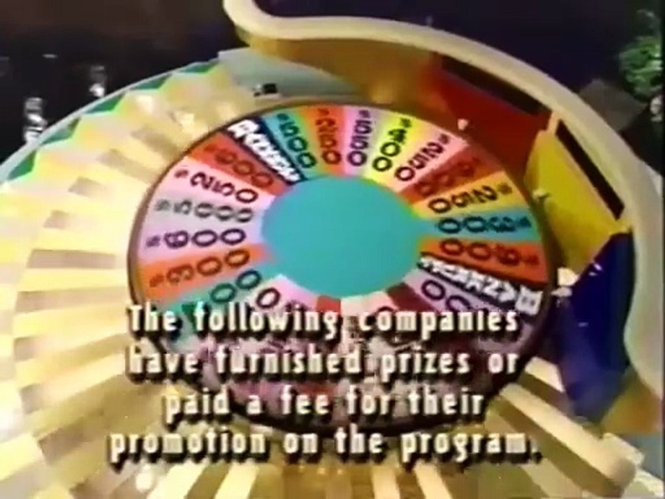 Wheel of Fortune closing credits, 10/25/96