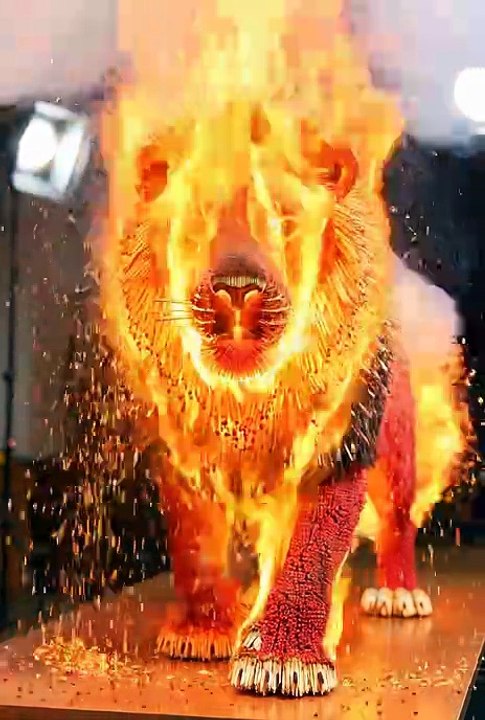 Lion Sculpture Made of Thousands of Matchsticks Burned Live – Mesmerizing!