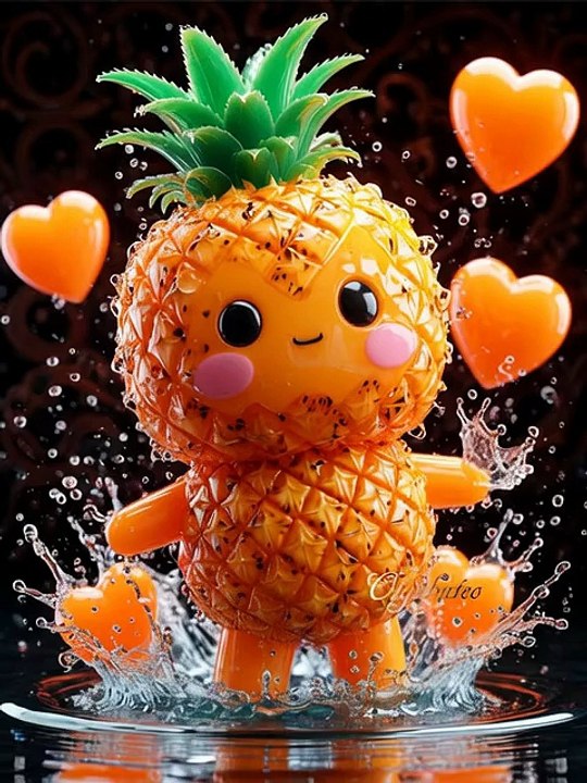 Happy Pineapple Splash Dance 🍍 | Cute Fruit Animation with Love Hearts ❤️