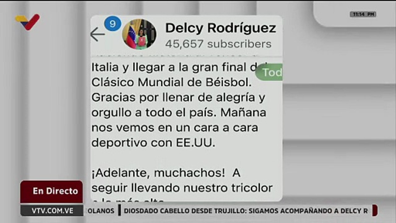 Presidenta Encargada celebra clasificación de Venezuela a la gran final del Clásico Mundial de Béisbol 2026