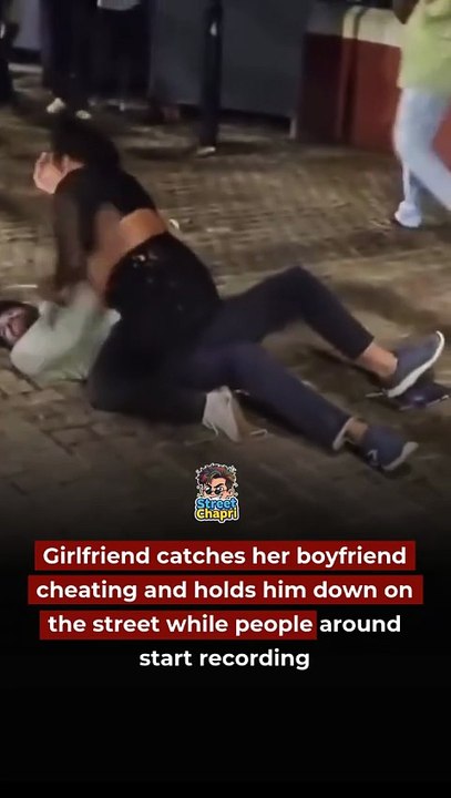Woman caught her boyfriend cheating and pinned him flat on the road