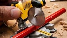 Mini Miter Saw cutting colored wooden pencils