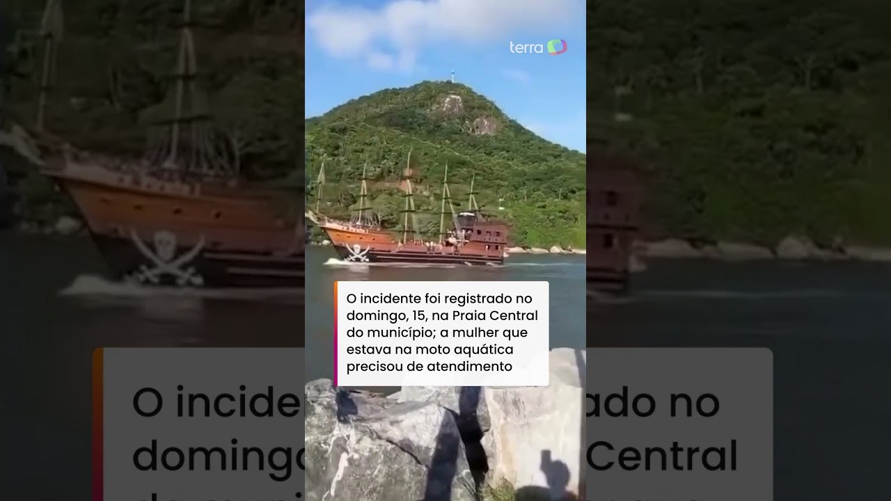 Veja momento em que ‘barco pirata’ atropela casal em moto aquática em Balneário Camboriú #shorts