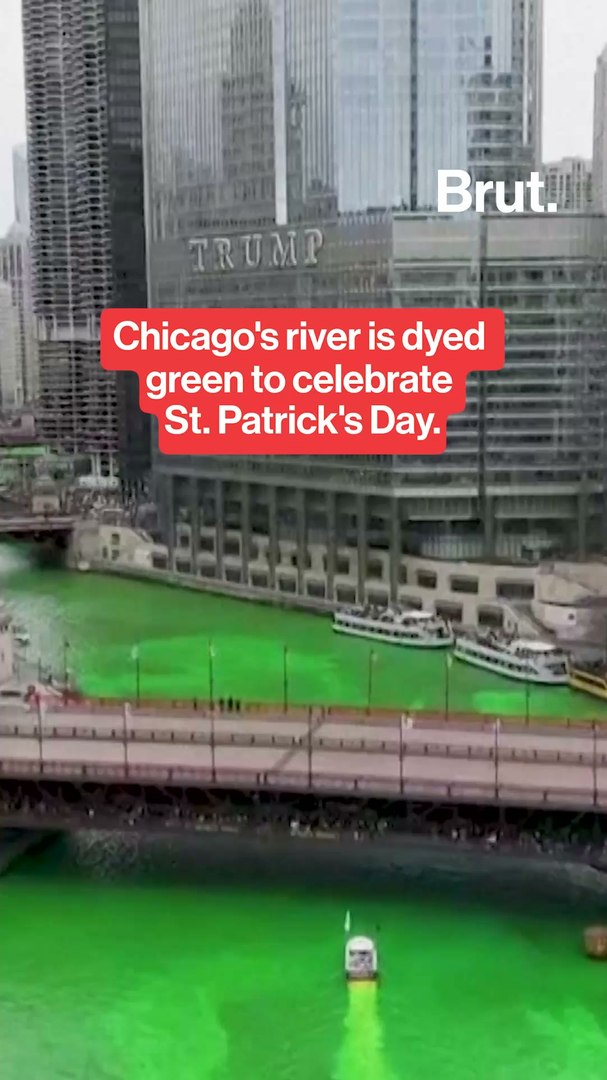 Chicago river dyed green for St Patrick's day.