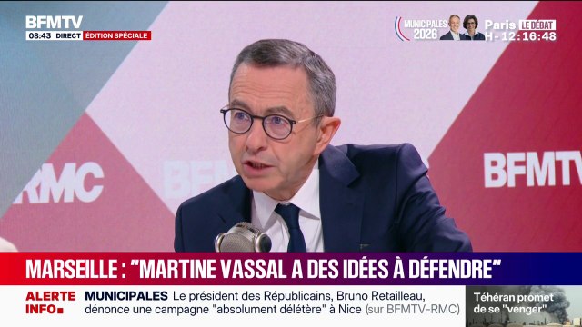 Municipales à Marseille: le maintient de Martine Vassal au second tour est la bonne solution , assure Bruno Retailleau, président du parti Les Républicains