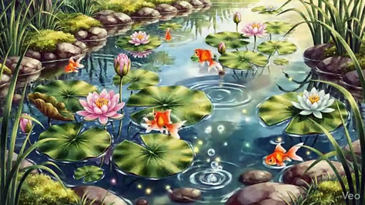 Baby Goldfish and the Floating Lilies 🌸🐠 | Peaceful Pond Animation
