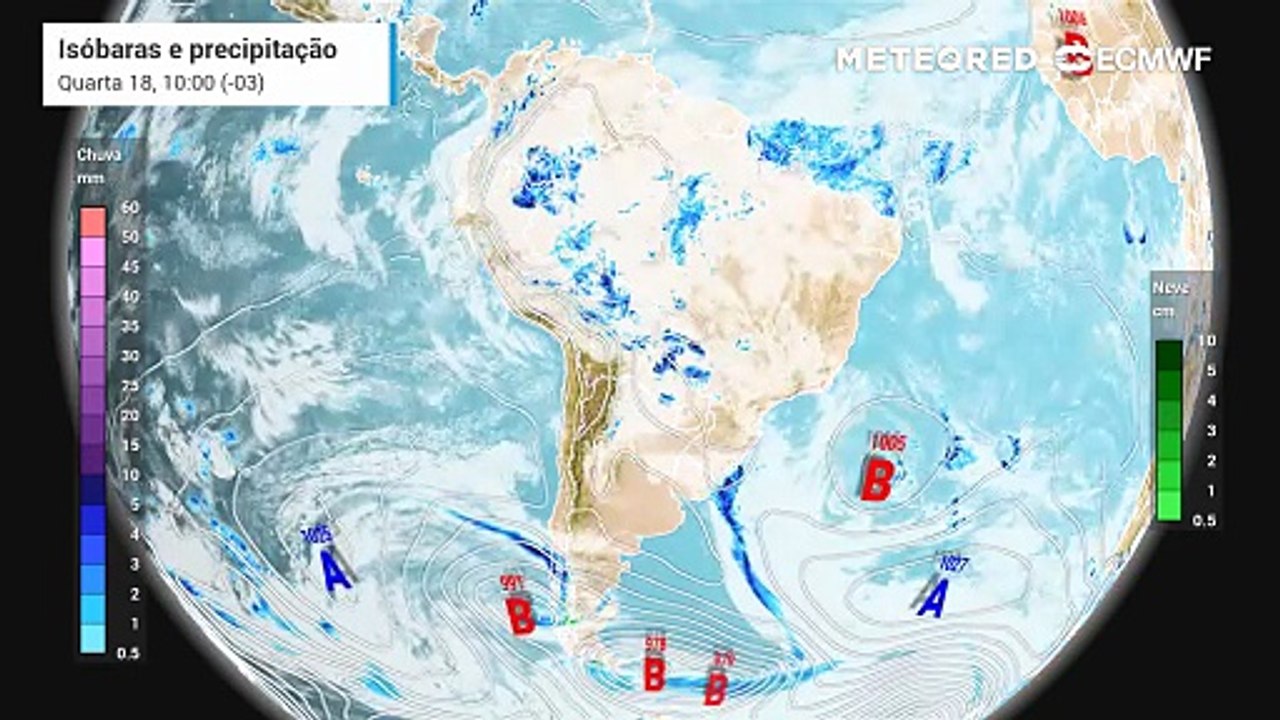 Quarta-feira, 18 de março: Previsão de nebulosidade, chuva e pressão a nível médio do mar.