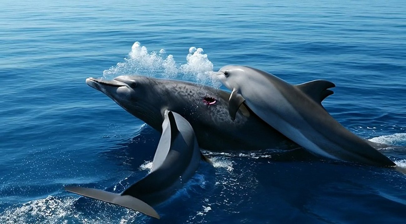 Dolphin Helps Injured Whale