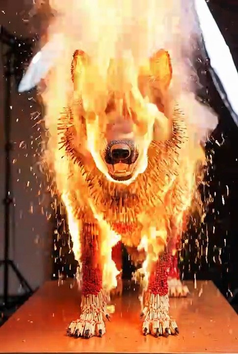 Mesmerizing Wolf Ignites from Matchsticks! 🔥🐺 Epic Burning Art