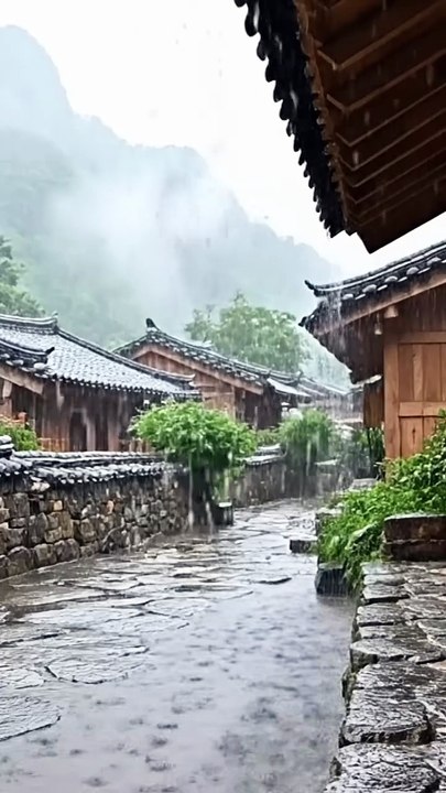 Suara Hujan Yang Menenangkan Di Sebuah Desa Terpencil