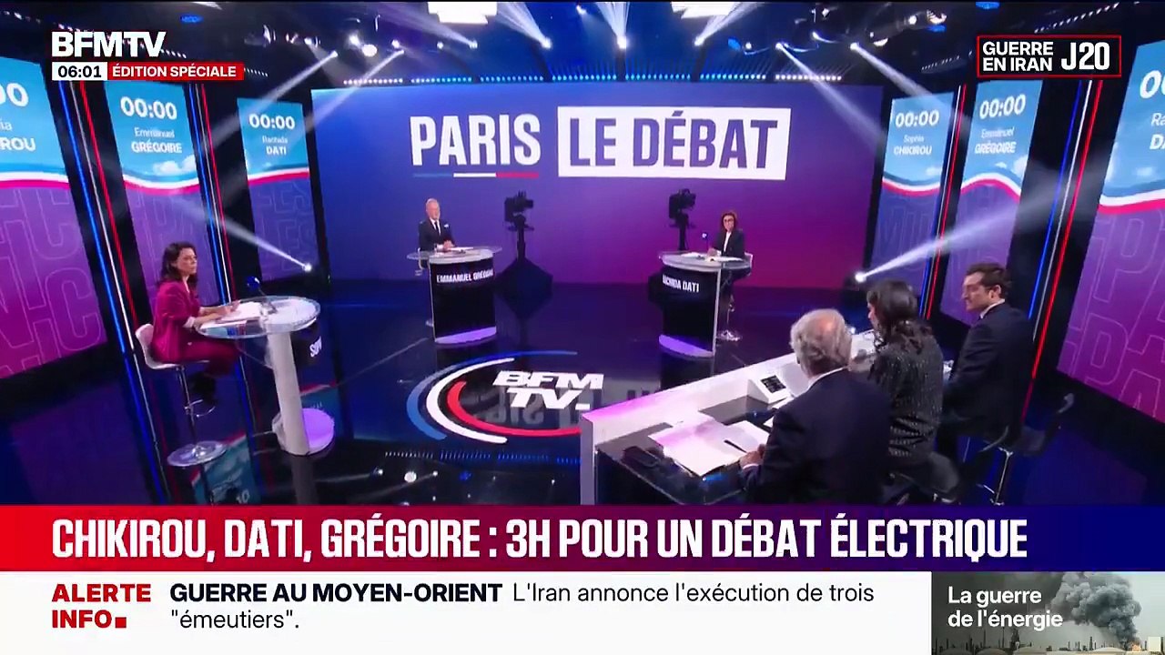 Municipales à Paris : Regardez le résumé, en 130 secondes, du très long débat (souvent inaudible et confus), diffusé en direct hier soir sur BFM TV entre les 3 candidats encore en lice