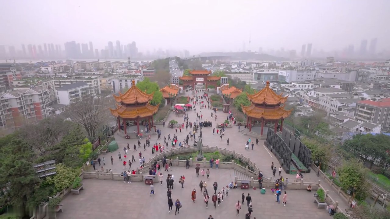 Yellow Crane Tower Wuhan POV: Historic Pagoda & City Skyline 4K