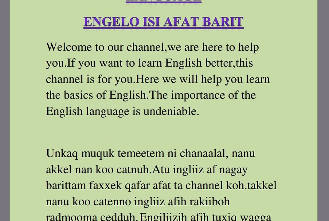 Engelo isi afat barit( Qafar afat addatinoh qarwali) ku inah afat