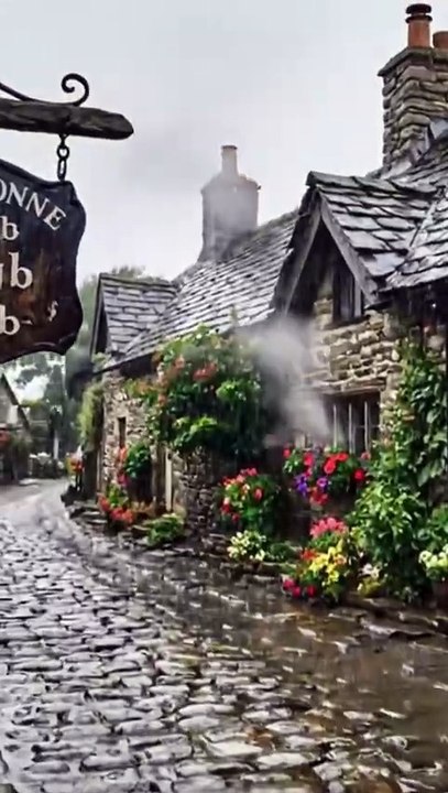 Suara Hujan Yang Menenangkan Di Sebuah Desa Tradisional