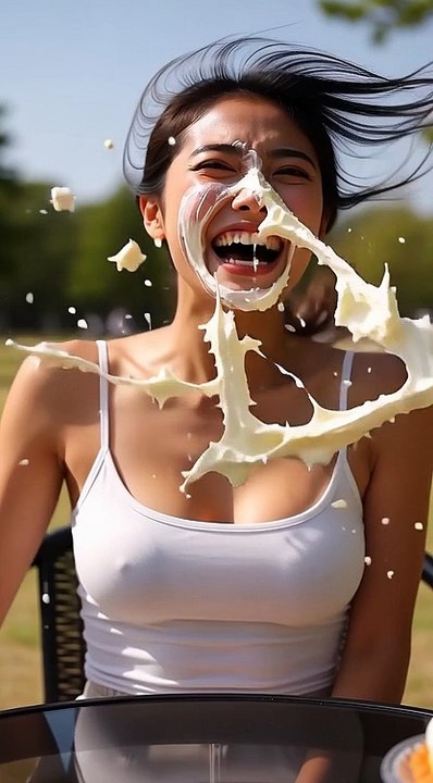 美女が顔面パイ 26 #パイ投げ #ai #アイドル #JK #美女 #客室乗務員 #スチュワーデス Loser gets pie in the face!