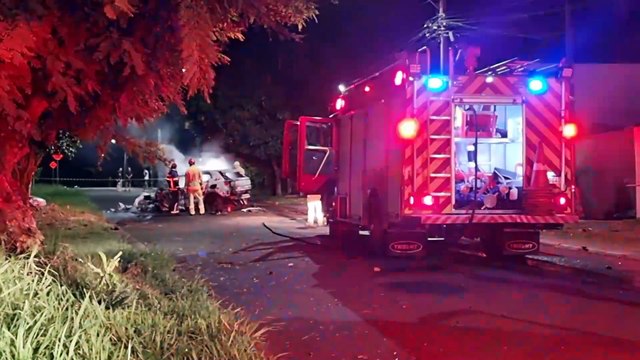 Jovem morre após carro elétrico colidir contra árvore e pegar fogo