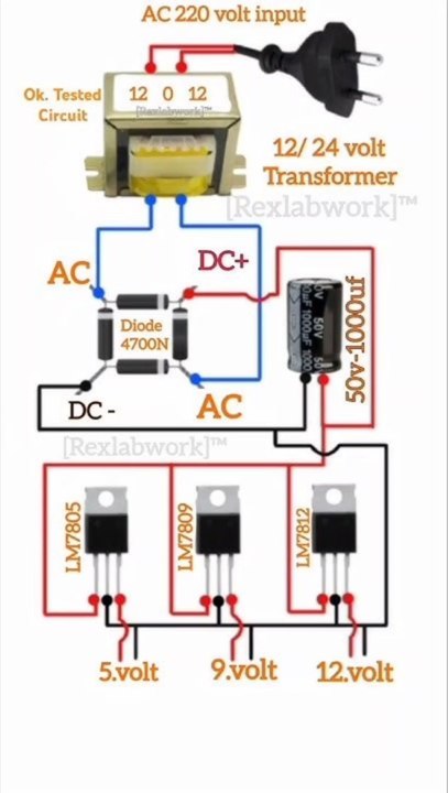 DIY मल्टी-आउटपुट DC पावर सप्लाई सर्किट: 5V, 9V, और 12V रेगुलेटेड आउटपुट