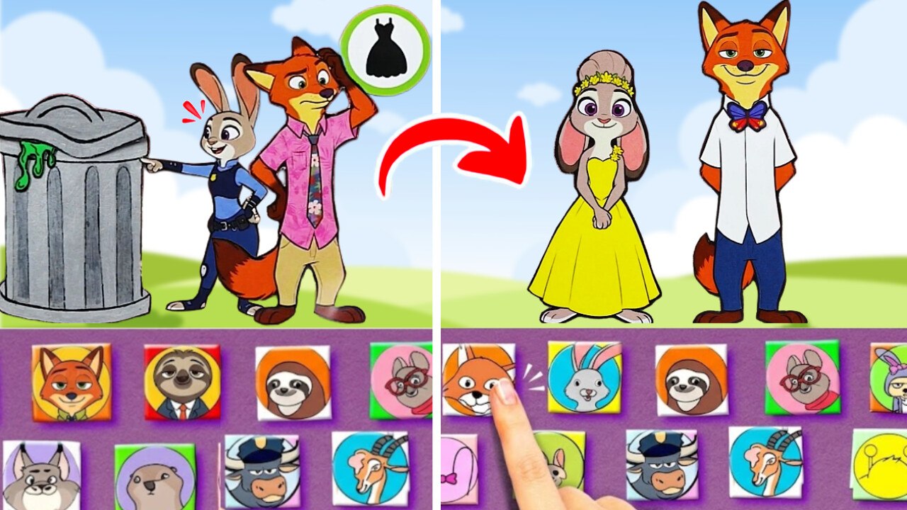 We Made Outfits from Trash for Nick and Judy! *HUGE Zootopia Game of Clue & DIY Paper Crafts*
