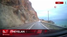 Mersin-Antalya yolundaki heyelan araç kamerasında