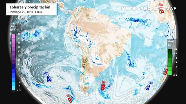 Pronóstico de Isobaras y Precipitación: Domingo 22 de Marzo.