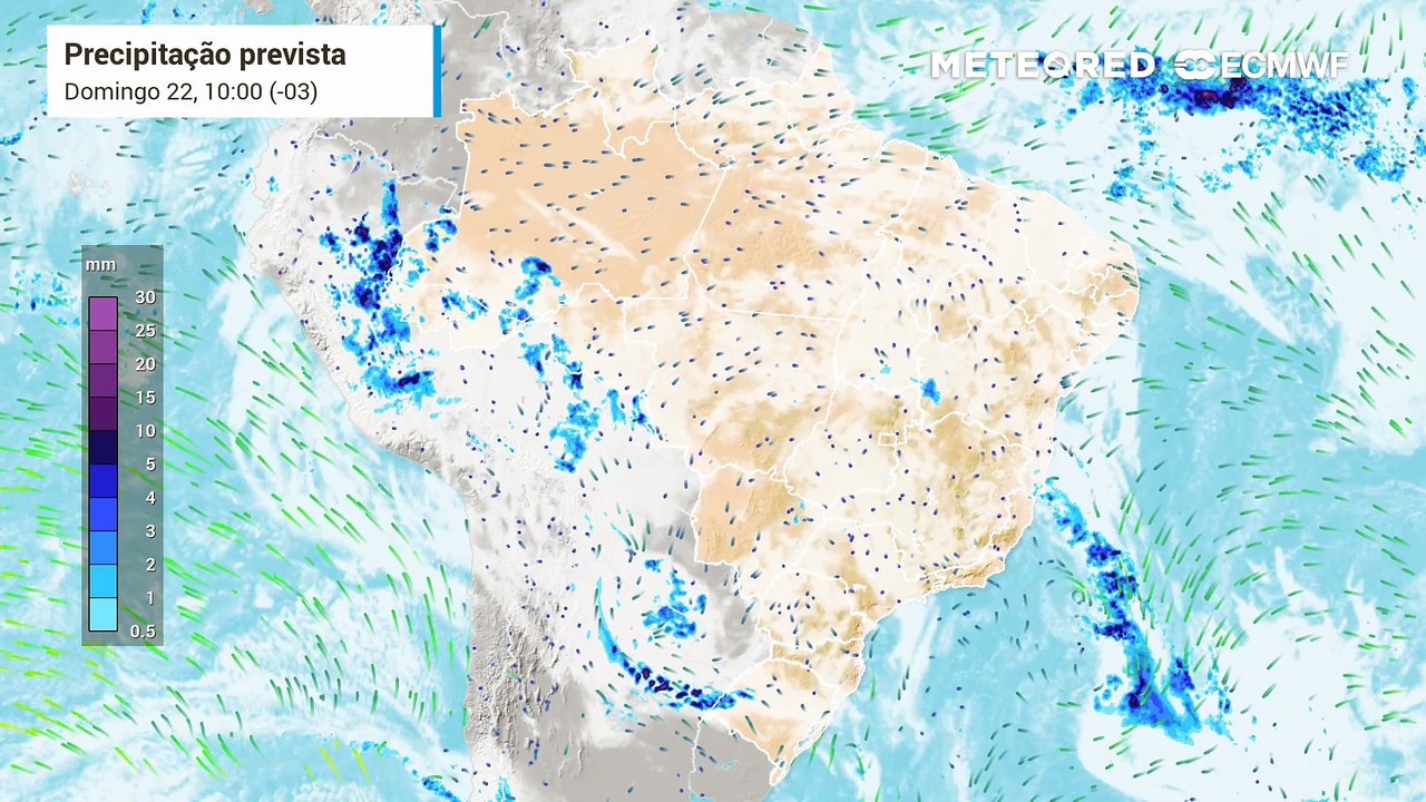 Domingo, 22 de março: precipitação prevista