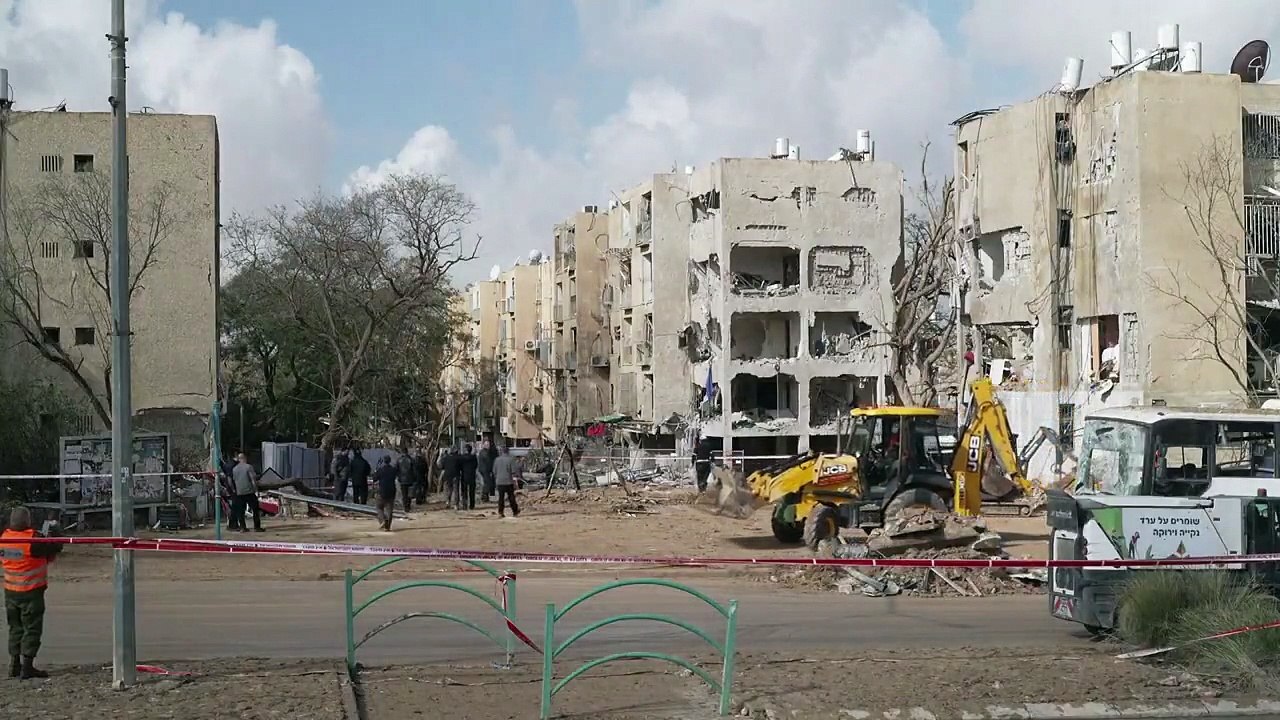 Residential buildings lie in ruins in Arad after Iran strikes