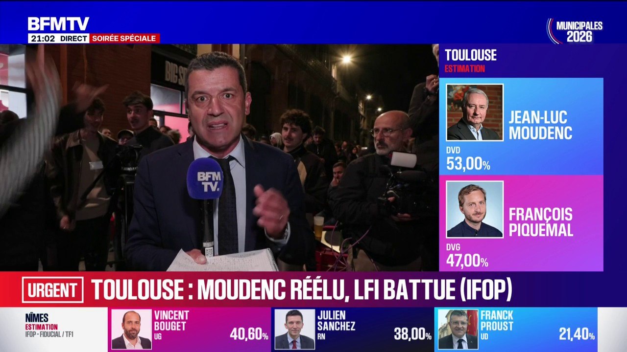 Municipales 2026 à Toulouse: le maire sortant Jean-Luc Moudenc en tête avec 53% des voix, François Piquemal (LFI) à 47% (estimation Ifop)