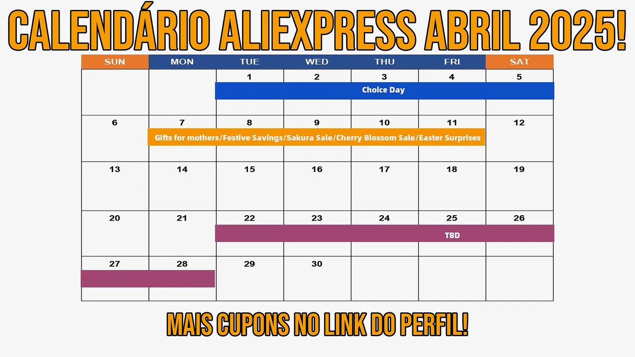 Calendário AliExpress Abril 2025