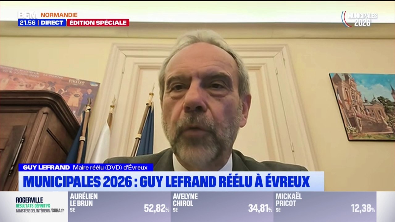 Municipales: "La seule formation ce soir qui perd entre le premier et le deuxième tour, c'est le Rassemblement national", déclare Guy Lefrand (DVD), maire réélu d'Évreux