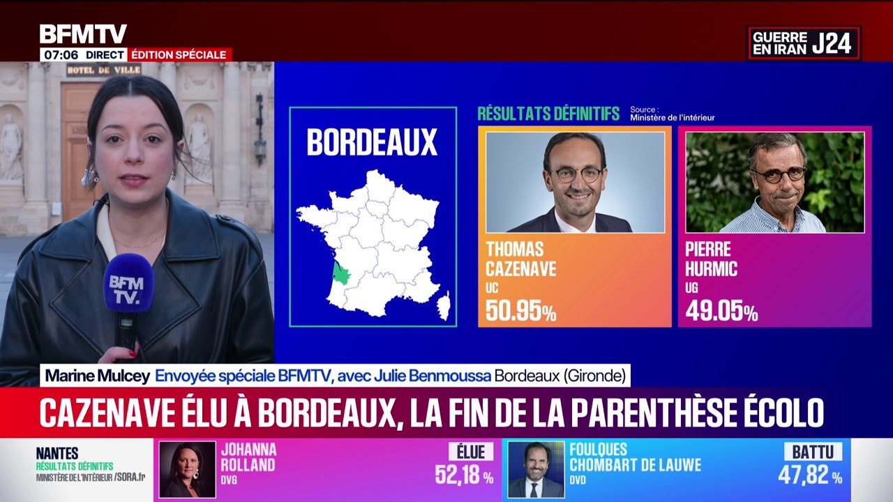 Résultats des municipales 2026 à Bordeaux: le macroniste Thomas Cazenave bat le maire sortant écologiste Pierre Hurmic