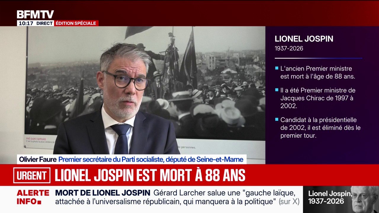 Mort de Lionel Jospin: "Je souhaite qu'un hommage national lui soit rendu", affirme Olivier Faure (PS)