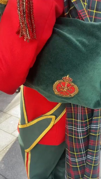 Royal Army of Oman Pipeband performing outside at The National Piping Centre as part of PipingLive!