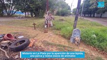 Misterio en La Plata por la aparición de una lápida, una parca y restos óseos de animales