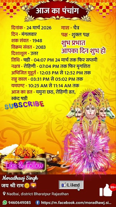 आज 24/03/2026 का पंचांग।