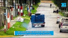 Un sodero perdió el control del camión y se estrelló contra un poste en Ensenada