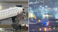 El momento de la colisión entre un avión y un camión de bomberos en el aeropuerto de LaGuardia